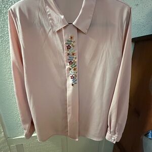 Impressions Pink Blouse with Floral Embroidery
